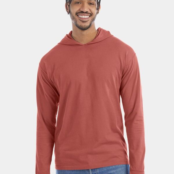 Garment-Dyed Jersey Hooded Long Sleeve T-Shirt Thumbnail
